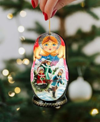 Winter Play Dolls Wooden Ornaments, Set of 3