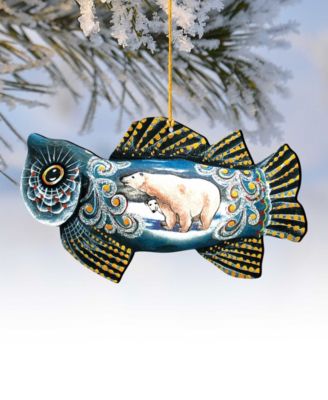 Frosty Fish Wooden Christmas Ornament Set of 2
