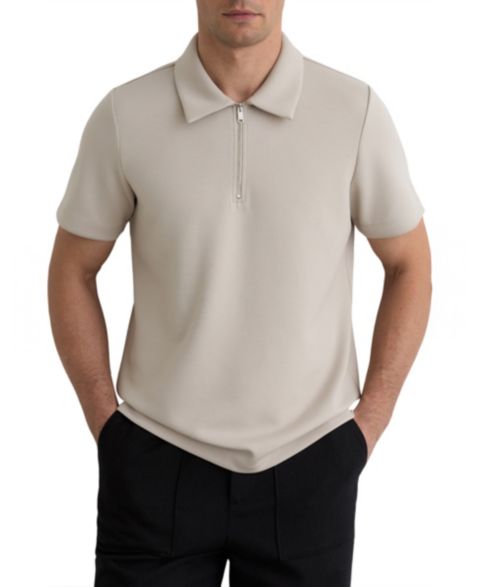 Мужское поло REISS Lord Premium Interlock Half-Zip Polo Shirt, цвет: Серо-бежевый