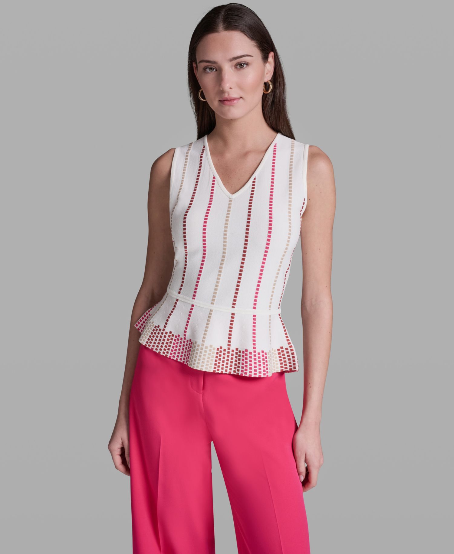 Women's Sleeveless V-Neck Peplum Top