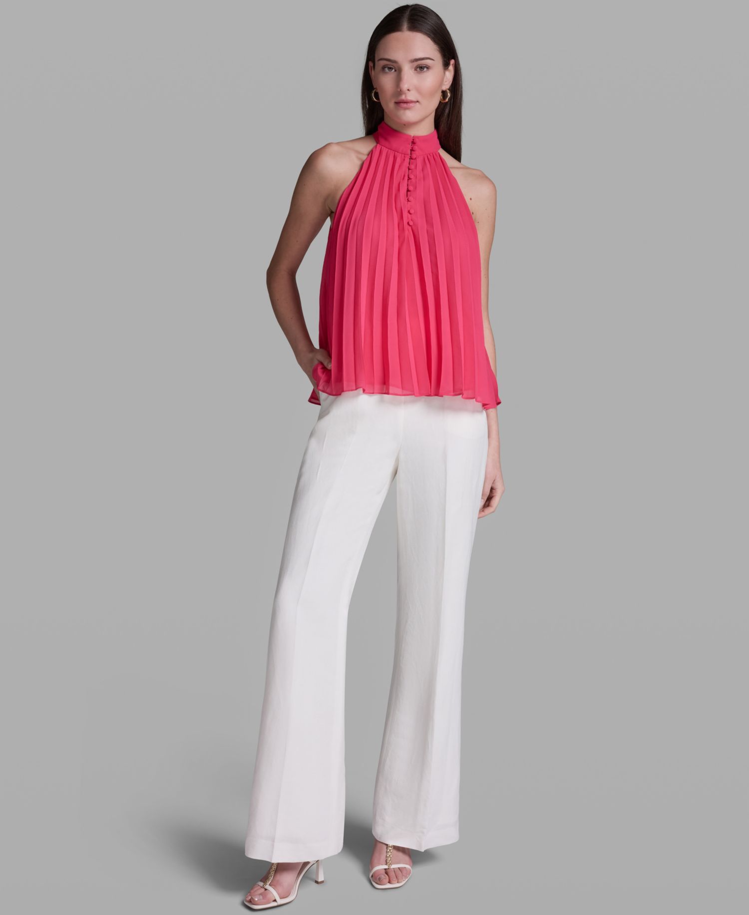Women's Pleated Halter Neck Sleeveless Top