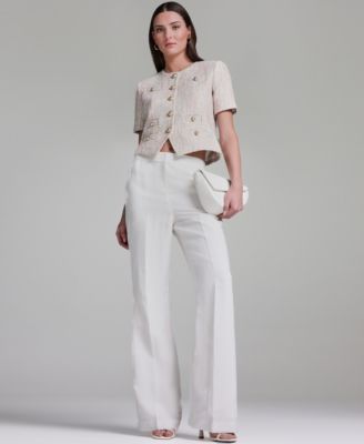 Suits Short-Sleeve Crewneck Jacket and Wide Leg Pants