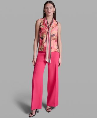 Women's Printed Tie-Neck Sleeveless Top