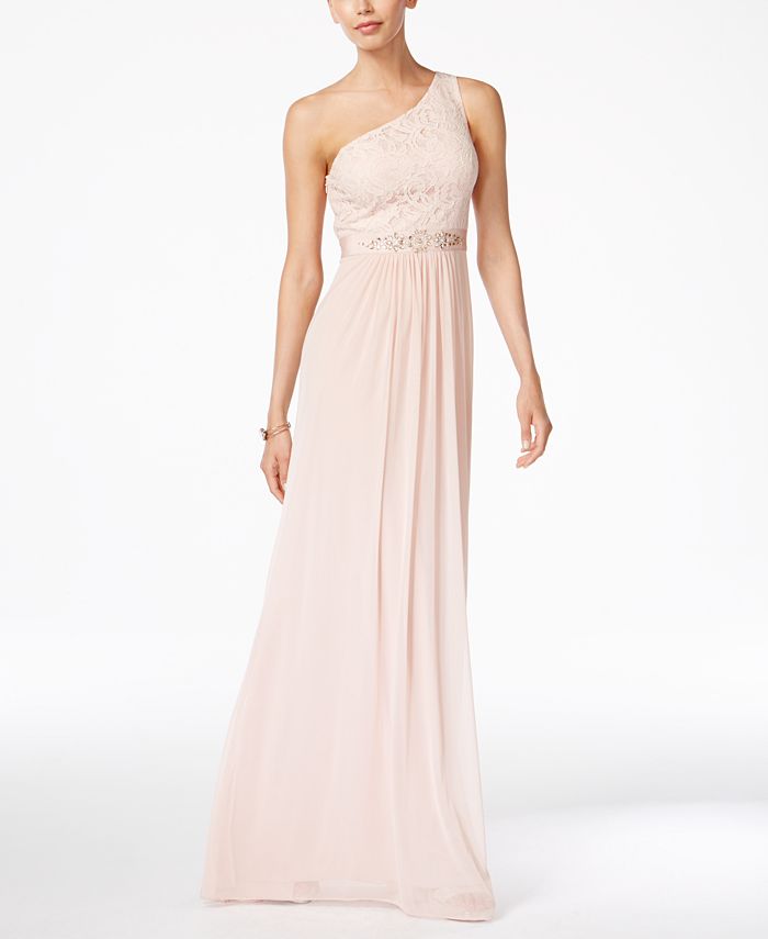 Adrianna Papell Embellished Lace One-Shoulder Gown - Macy's