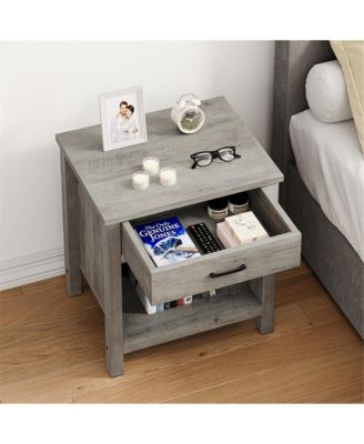 Set of 2 Nightstands with Drawer and Storage Shelf
