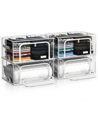 Small Foldable Clear Plastic Storage Bags with Metal Frame & Carry Handles for Bedding Linen & Clothing