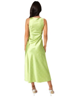 Womens Swiss Dot Satin Twist Front Maxi Dress