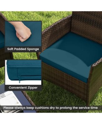 4 Pc. Patio Furniture Set with Washable Cushions and Tempered Glass Coffee Table