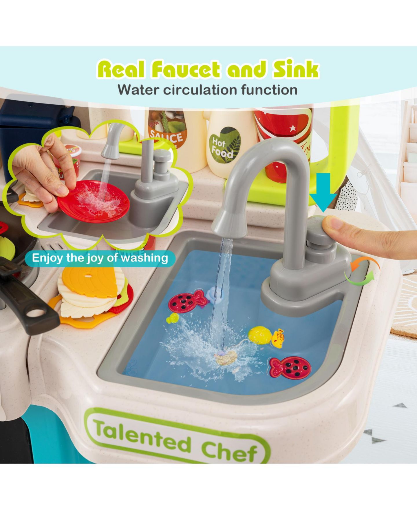 Детский игровой набор Mecale Kids Kitchen Playset with Lights, Sounds & Play Food, Ages 3+, цвет: Синий — фото 5