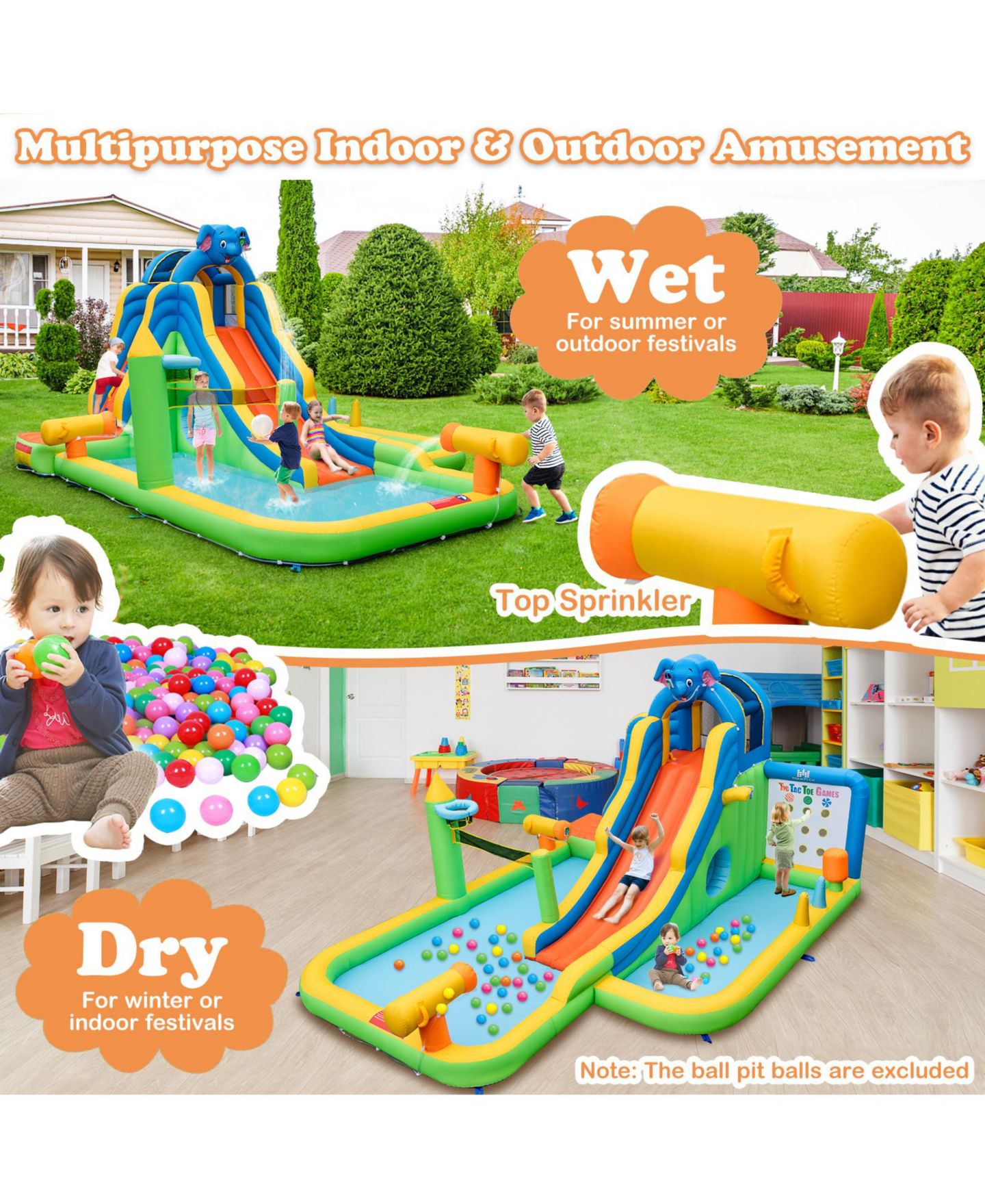 Детская игрушка Mecale 9-in-1 Giant Inflatable Water Slide Park, 15.5'L x 12.5'W x 8.2'H, 735W Blower Included, Ages 3-10, цвет: Зелёный — фото 4
