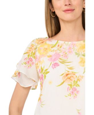 Women's Crew Neck Tulip-Sleeve Blouse