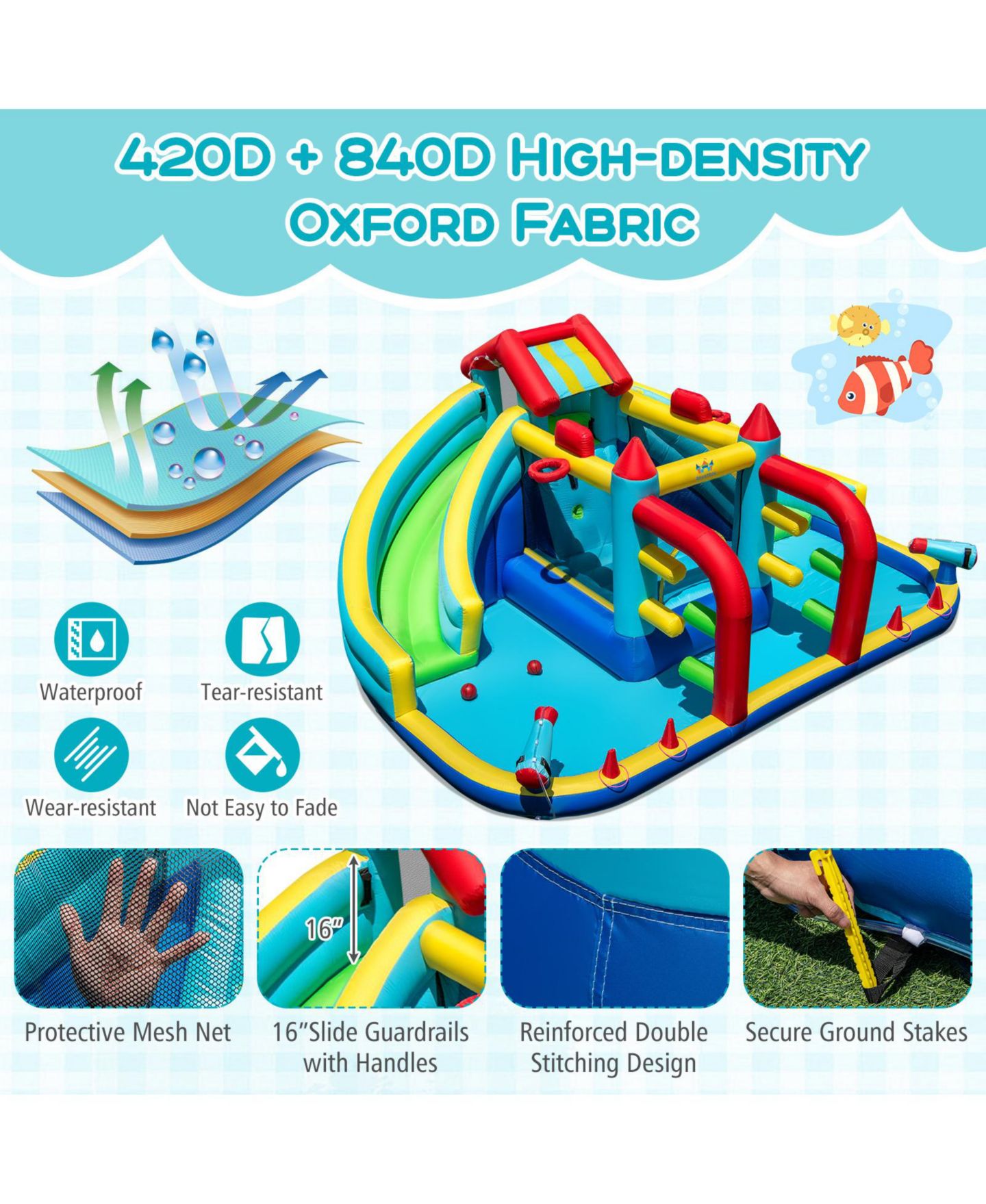 Детская игрушка Mecale Inflatable Double Water Slide Park with Obstacle Course, 750W Blower Included, цвет: Синий — фото 7