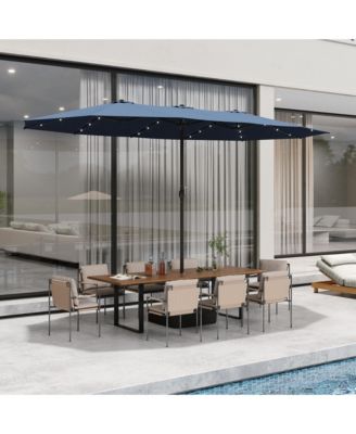 15 ft. Double Sided Umbrella Outdoor Patio Umbrella with 36 LED Solar Lights, Base and Sand Bag