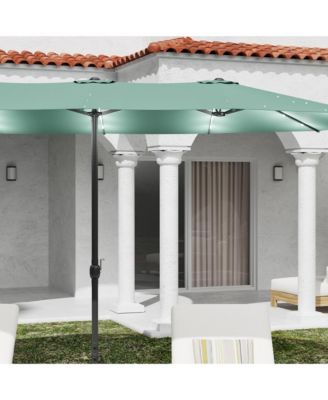 15 ft. Double Sided Umbrella Outdoor Patio Umbrella with 36 LED Solar Lights, Base and Sand Bag