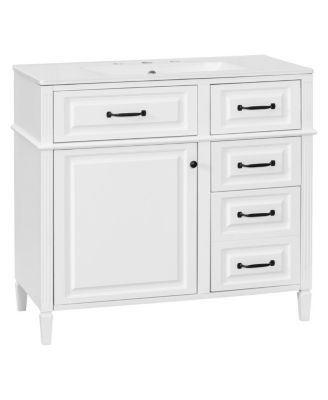 Freestanding Bathroom Vanity with Ceramic Sink, Flip Drawers & Adjustable Shelf, Modern Storage Cabinet