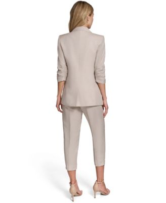 Petite Linen Notch Collar Jacket Jacket & Ankle Pant Suit Set