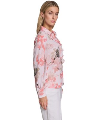 Petite Floral-Print Long-Sleeve Blouse