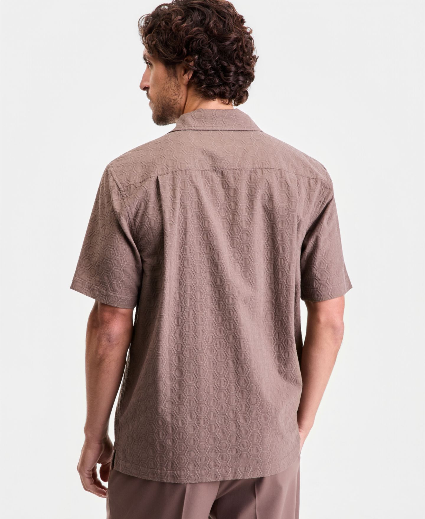 Мужская рубашка Alfani Short-Sleeve Eyelet Shirt, Macy's Exclusive, цвет: Dill Seed — фото 3