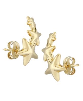 Triple Star Stud Crawler Earrings in 14k Yellow Gold or White Gold