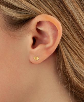 Flat Heart Stud Earrings Set in 14k Gold (8mm)