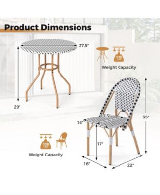 3-Piece Outdoor Bistro Set with Wicker Table & 2 Chairs