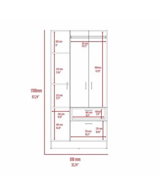 Meredith 1Drawer Rectangle Armoire Wenge and White with Hanging Rod 7 Shelves and PullDown Door Cabinet