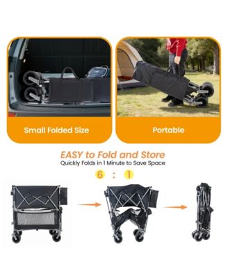 Heavy Duty Double-Layer Wagon -  Collapsible Wagons Carts with All-Terrain Wheels, Brakes, 560LBS Capacity for Camping, Transport
