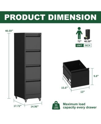4 Drawer Locking Vertical File Cabinet on Wheels - for Home Office Organizer, Heavy-Duty Filing Storage Cabinet for Letters/Legal/A4