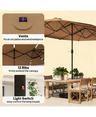 with Base,Patio Parasol with LED Solar