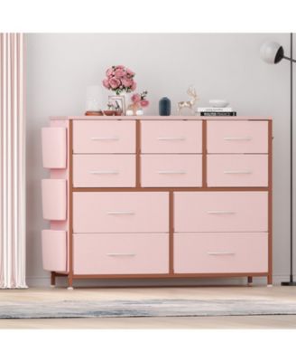 10-Drawer Fabric Dresser, Tall Chest with Fabric Bins, Side Pockets & Sturdy Steel Frame for Bedroom, Closet, or Living Room