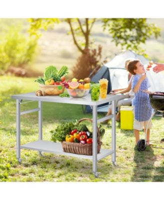 Folding Stainless Steel Table Commercial Work Table with Casters & Undershelf for Home & Restaurant