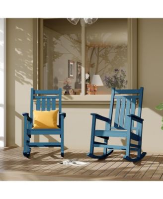 Outdoor Rocking Adirondack Chair- HDPE High Back All-Weather for Deck Lawn Fire Pit