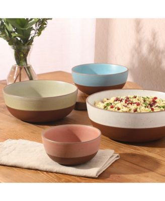 William Crest 4 Piece Nesting Serving Stoneware Reactive Bowl Set, 5”, 6.25”, 7.5”, 9”, Prep & Serving Bowls