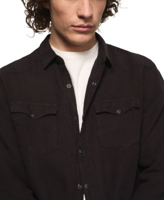 Men's Spread Collar Western Linen Button Down Shirt