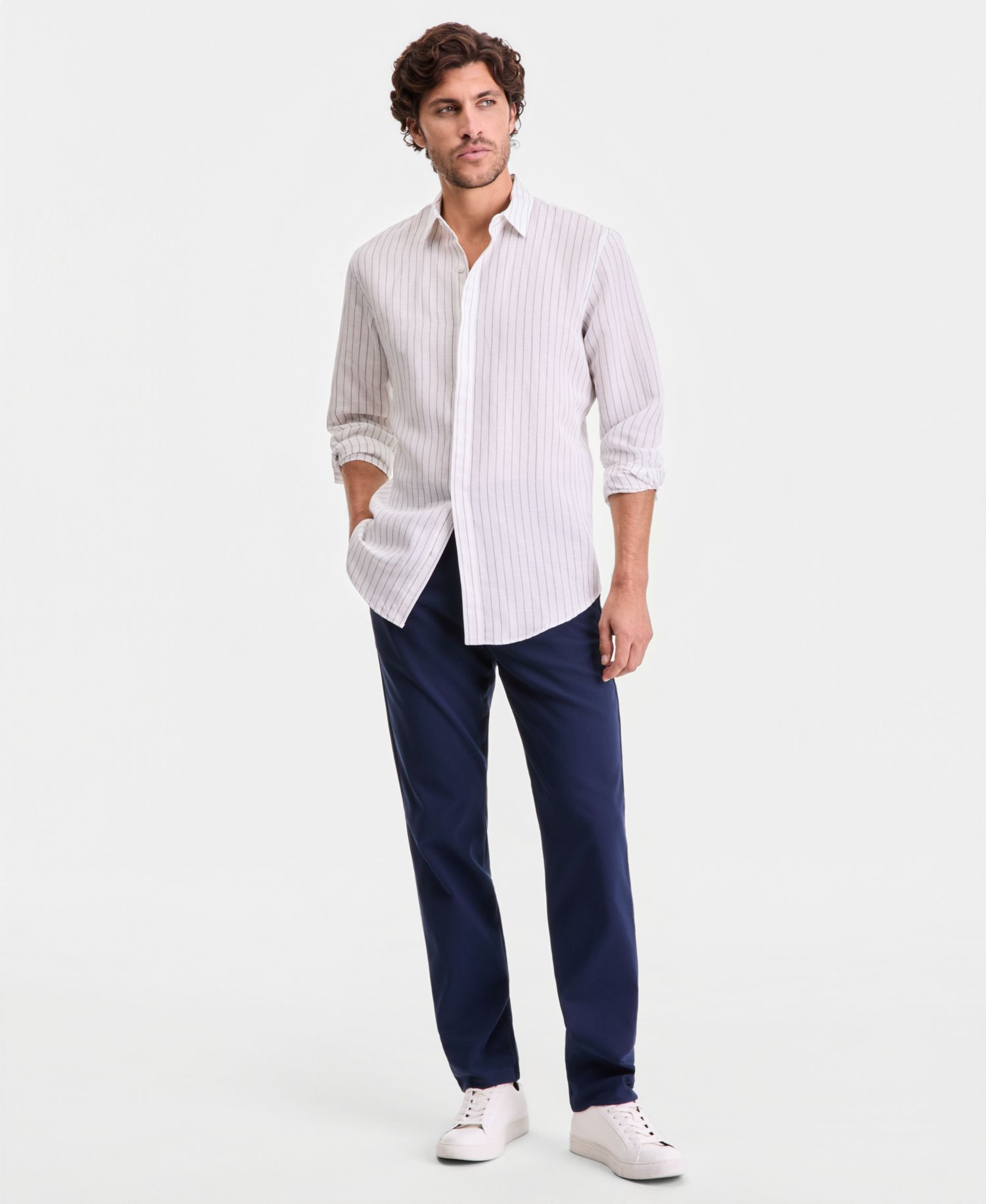 Men's Long-Sleeve Linen-Blend Striped Button-Up Shirt, Macy's Exclusive