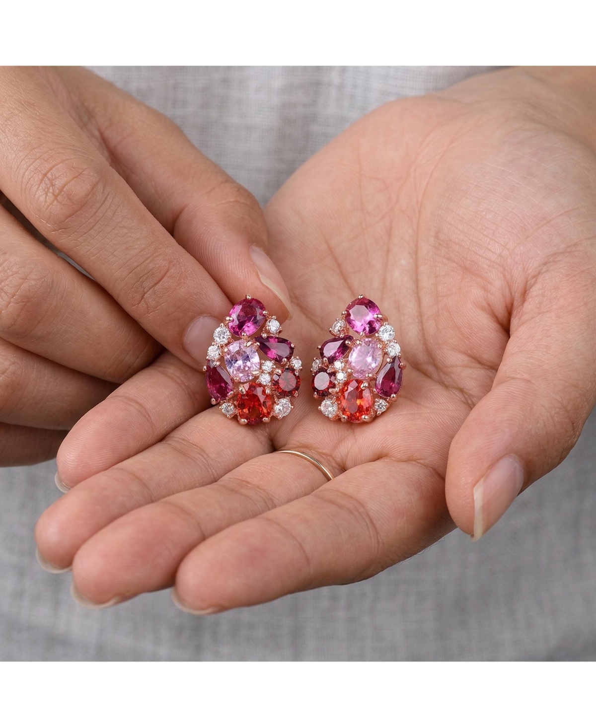 Sterling Silver 18K Rose Gold Plated Red Color Variant Cubic Zirconia Accent Drop Earrings