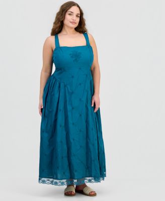 Plus Cotton Square-Neck Maxi Dress
