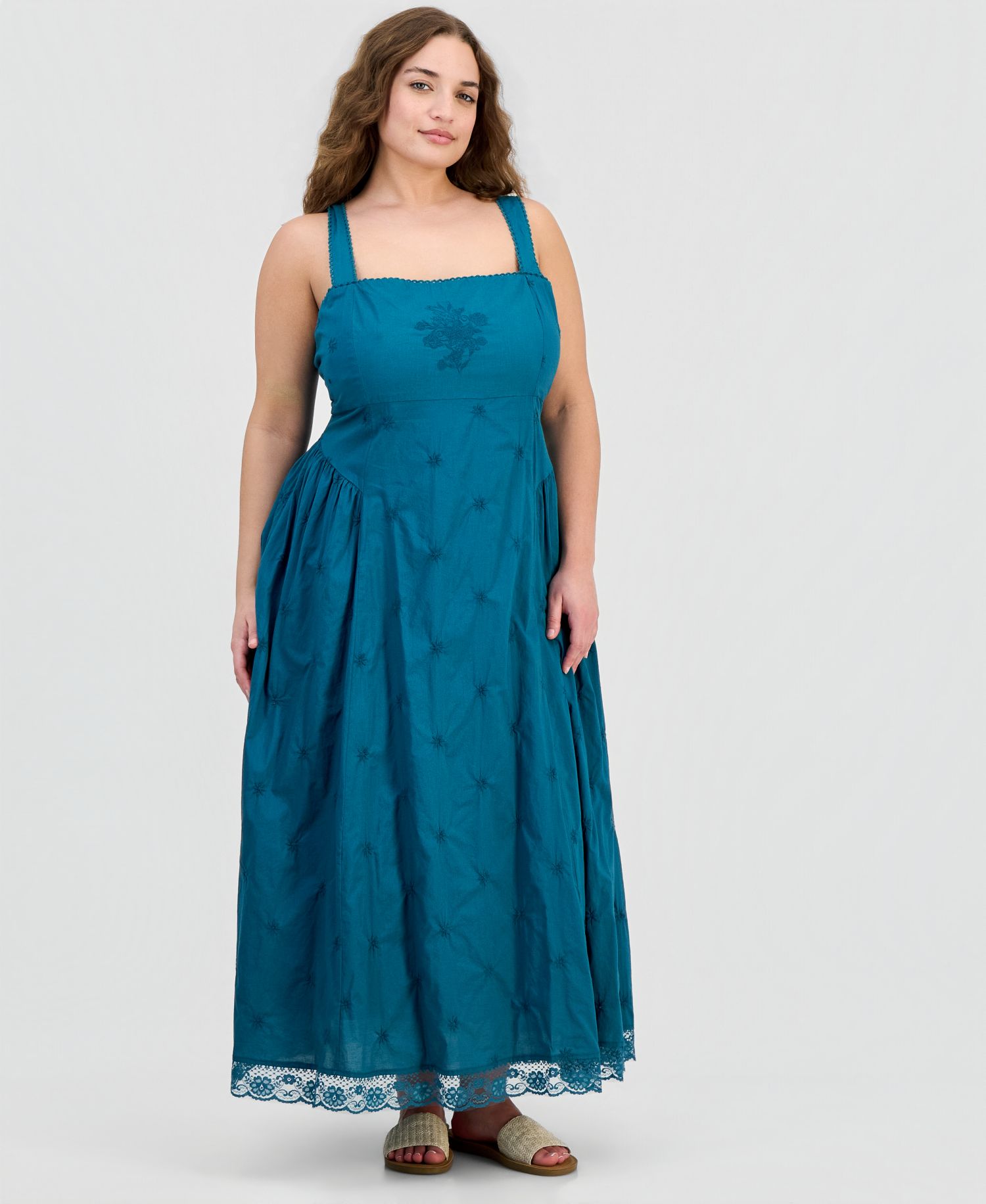 Petite Embroidered Square-Neck Dress