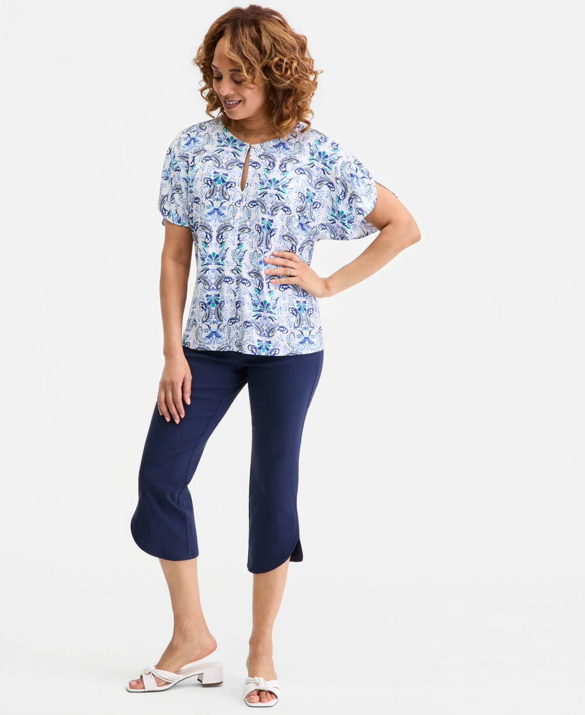 Jm Collection Women's Short Dolman Sleeve Printed Keyhole Knit Top, Macy's Exclusive