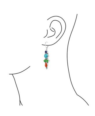 Western Style Multicolor Lapis Turquoise Coral Dangle Earrings Sterling Silver Lever Back