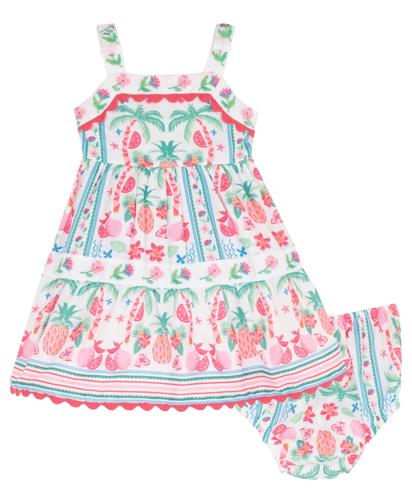 Платье Rare Editions Sleeveless Floral-Print Dress with Diaper Cover для девочек-малышей, цвет: Розовый — фото 2
