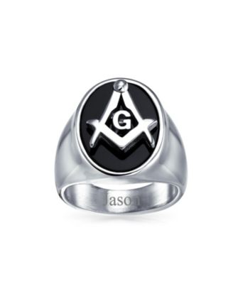 Square Compass Black Oval Signet Freemason Masonic Ring Stainless Steel