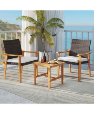 Patio PE Wicker 3-Piece Bistro Set with Acacia Wood Table