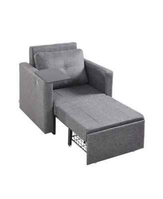 Sleeper Sofa Bed with Side Pocket, Pillow, Armrest, Desk Board & 5 Adjustable Angles