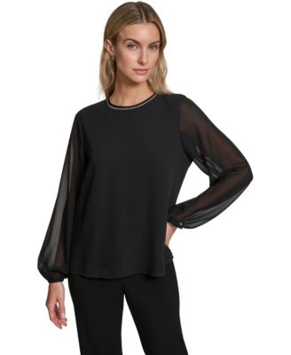 Women's Mixed Media Novelty Trim Top