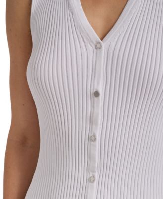 Women's Sleeveless Button-Front Collared Sweater