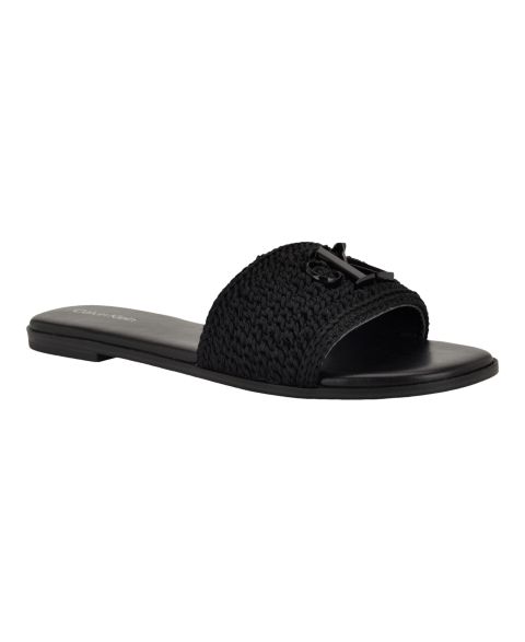 Женские сандалии Calvin Klein Kamine Woven Logo Flat Slip-On, цвет: Чёрный