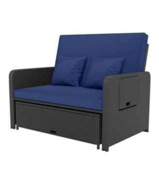 Outdoor Wicker Daybed with Adjustable Backrest and Storage Ottoman