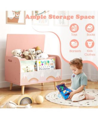 Kids Wooden Toy Box with Front Bookshelf and Solid Wood Legs