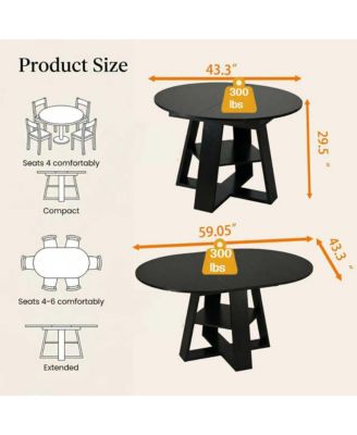 Extendable Round Dining Table for 4-8 People with Storage Shelf